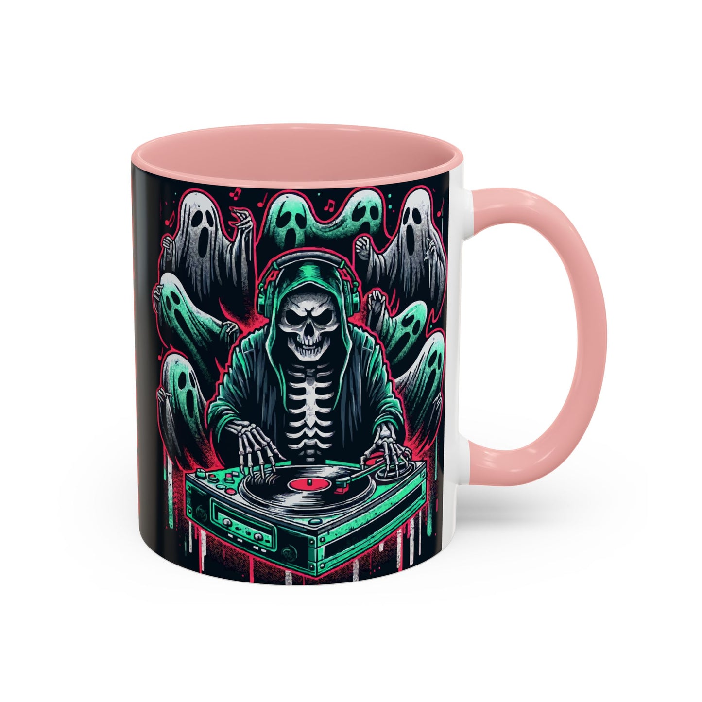Gothic Coffee Mug, Spooky Mug, Halloween Gift, Ghost-Themed Drinkware, DJ Skull Mug, Music Lover’s Mug