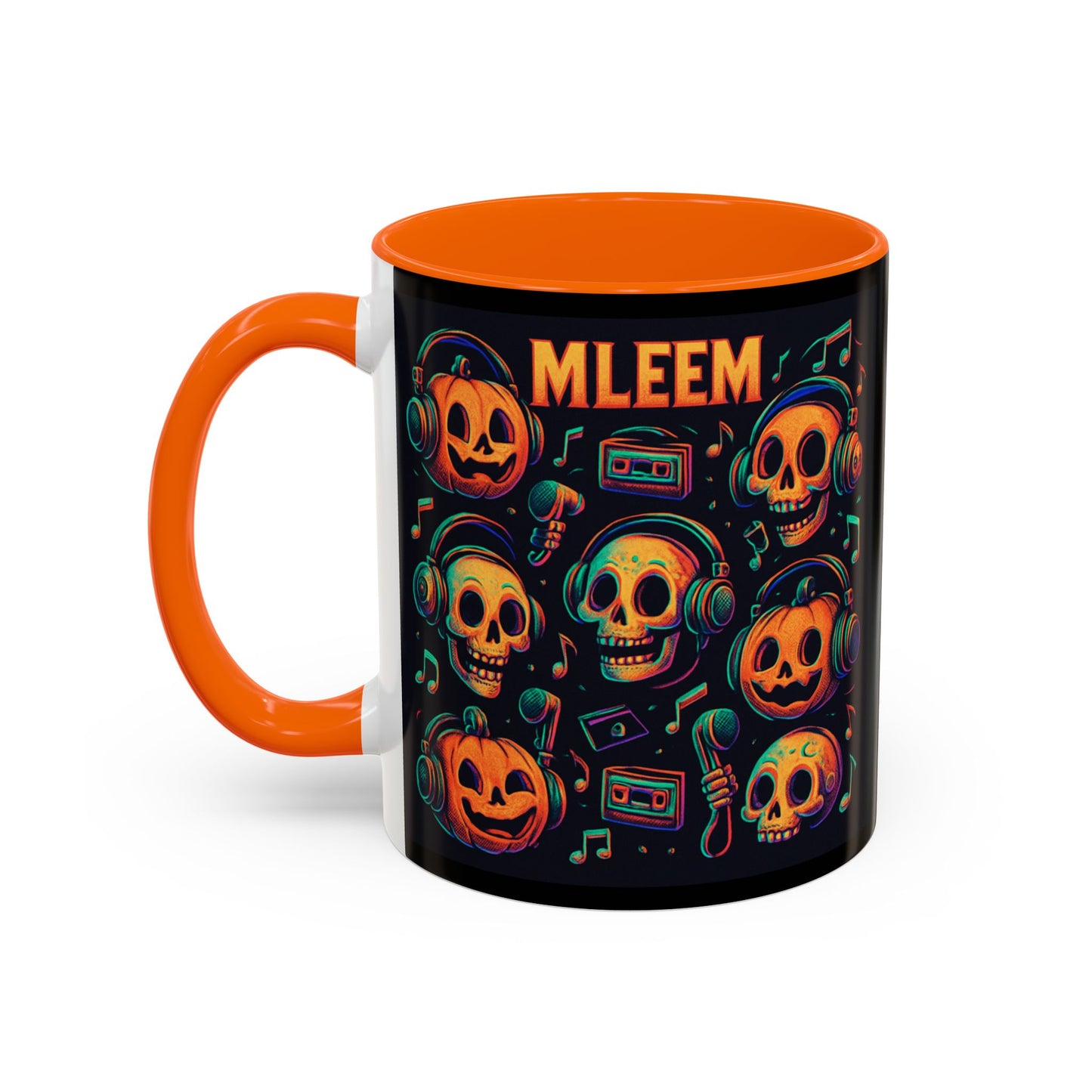 Halloween Skull Coffee Mug, Spooky Decor, Gift for Music Lovers, Pumpkin Head Mug, Halloween Party Favor