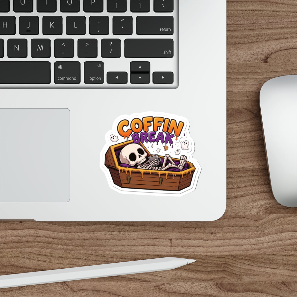 Playful Coffin Break Die-Cut Stickers for Halloween Decor, Laptop, Journals, Gifts, Party Favors, Spooky Vibes