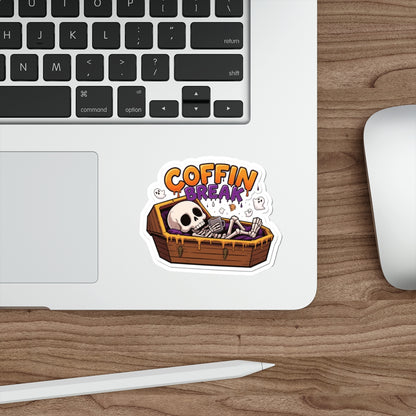 Playful Coffin Break Die-Cut Stickers for Halloween Decor, Laptop, Journals, Gifts, Party Favors, Spooky Vibes
