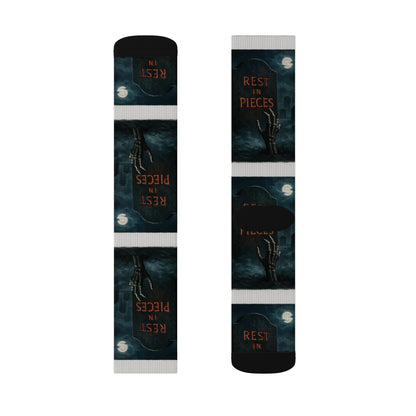 Gothic Themed Sublimation Socks, Perfect Gift for Halloween, Cosplay Accessories, Comfortable Footwear, Unique Fashion, Rest in Pieces