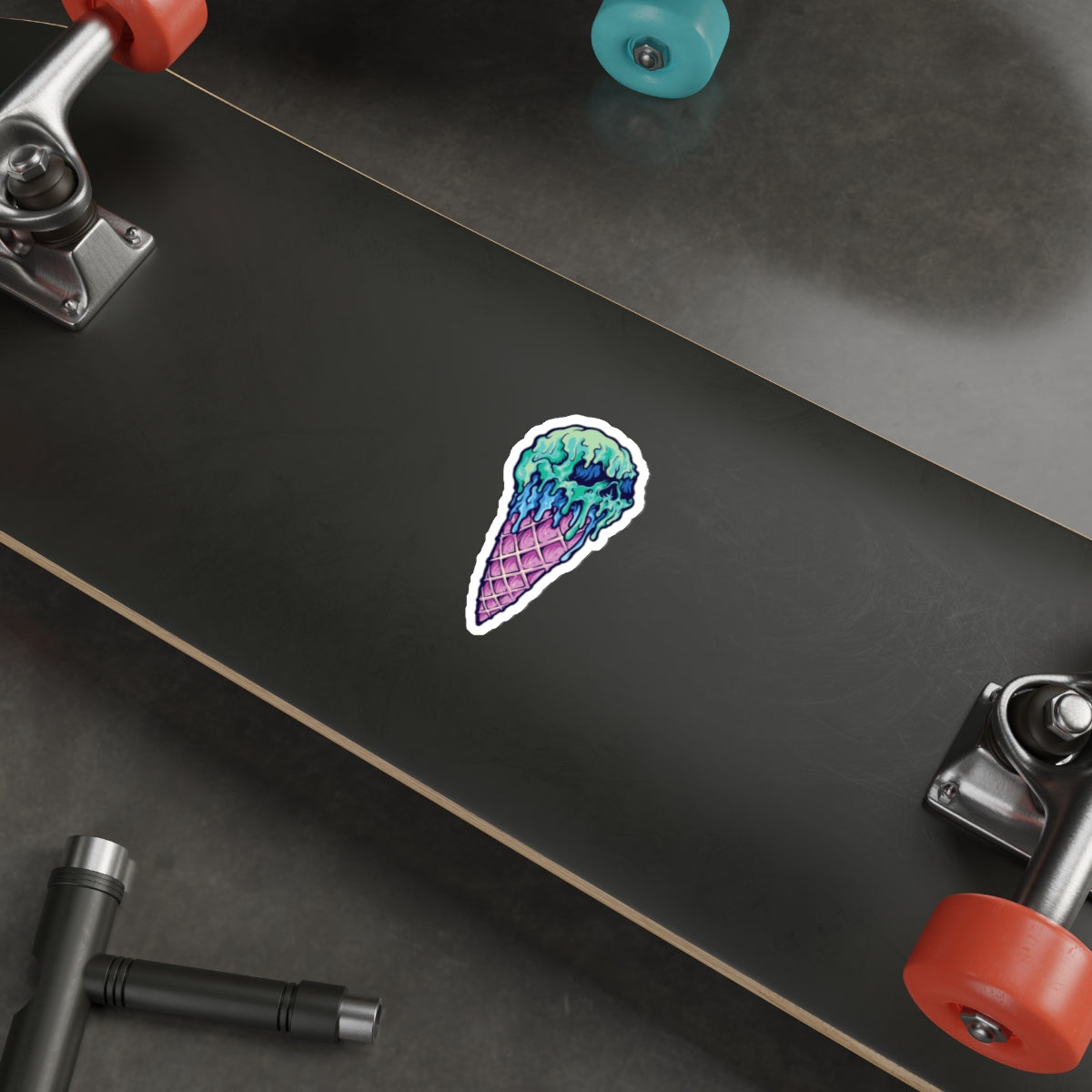 Skull Ice Cream Die-Cut Stickers, Unique Laptop Stickers, Fun Wall Decals, Cool Gift for Teens, Halloween Decor, Edgy Accessories