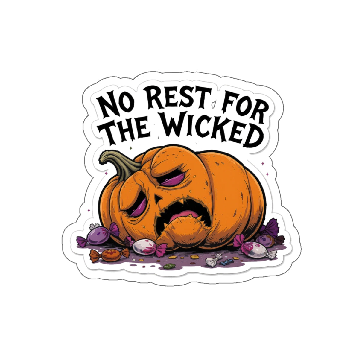 Pumpkin-Themed Die-Cut Stickers, Halloween Decor, Cute Stickers for Laptops, No Rest for the Wicked, Gifts for Spooky Season