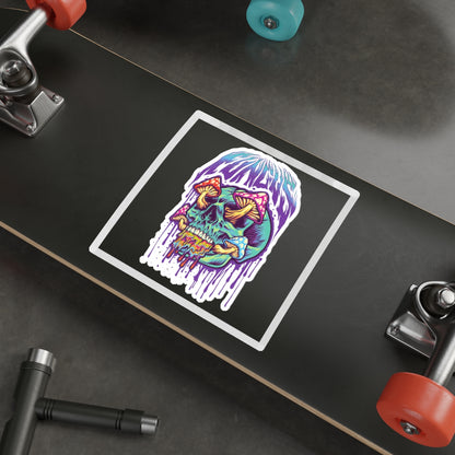 Vibrant Skull Mushroom Die-Cut Stickers | Psychedelic Art, Laptop Decor, Gift for Artists, Festival Essentials, Cool Stickers