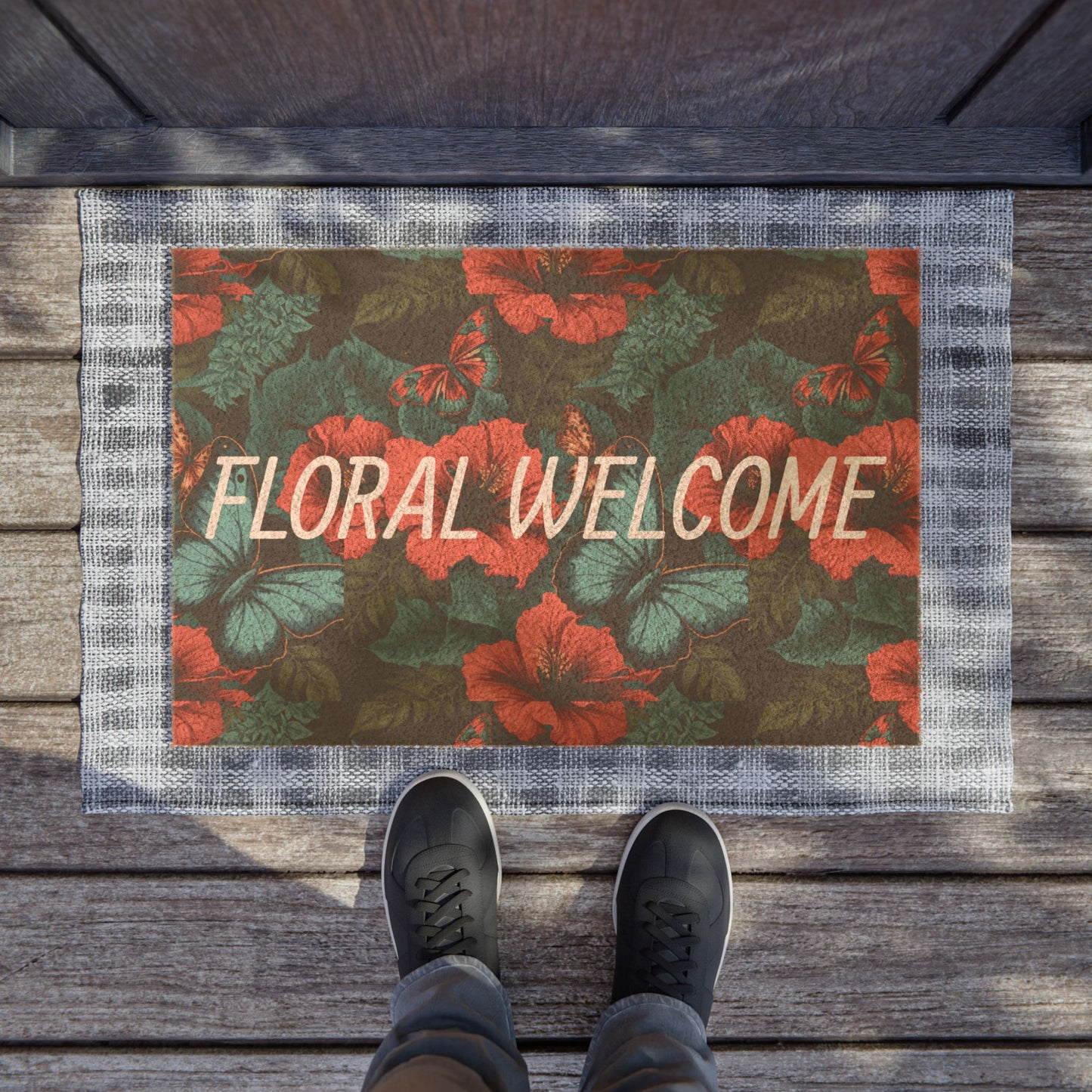 Floral Welcome Doormat - Elegant Entrance Mat, Home Decor, Housewarming Gift, Spring Decor, Outdoor Rug