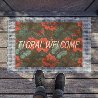 Floral Welcome Doormat - Elegant Entrance Mat, Home Decor, Housewarming Gift, Spring Decor, Outdoor Rug