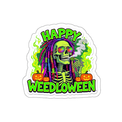 Happy Weedloween Die-Cut Stickers | Halloween Cannabis Art, Spooky Décor, Party Favors, Laptop Decor, Unique Gift