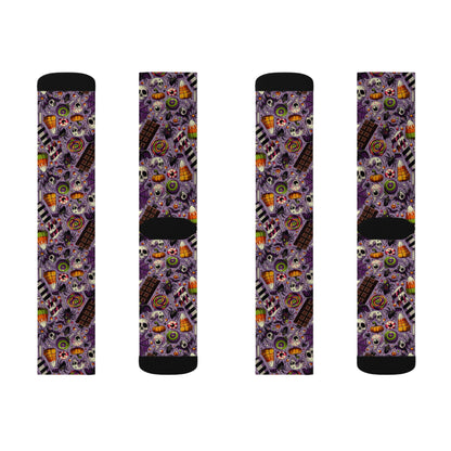 Halloween Themed Sublimation Socks, Cozy Novelty Crew Socks, Fun Gift for Halloween, Unique Patterned Socks for Fall, Spooky Accessories
