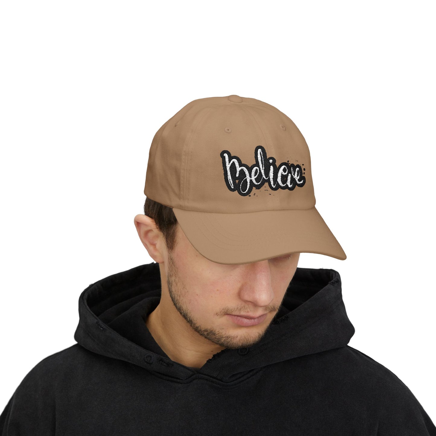 Believe Classic Dad Cap, Motivational Hat, Gift for Dad, Casual Cap, Summer Accessory, Adjustable White Cap