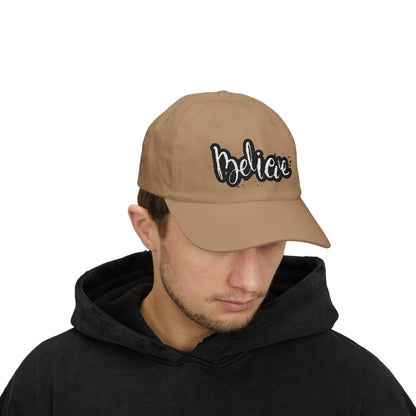 Believe Classic Dad Cap, Motivational Hat, Gift for Dad, Casual Cap, Summer Accessory, Adjustable White Cap