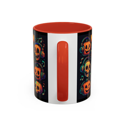 Halloween Skull Coffee Mug, Spooky Decor, Gift for Music Lovers, Pumpkin Head Mug, Halloween Party Favor