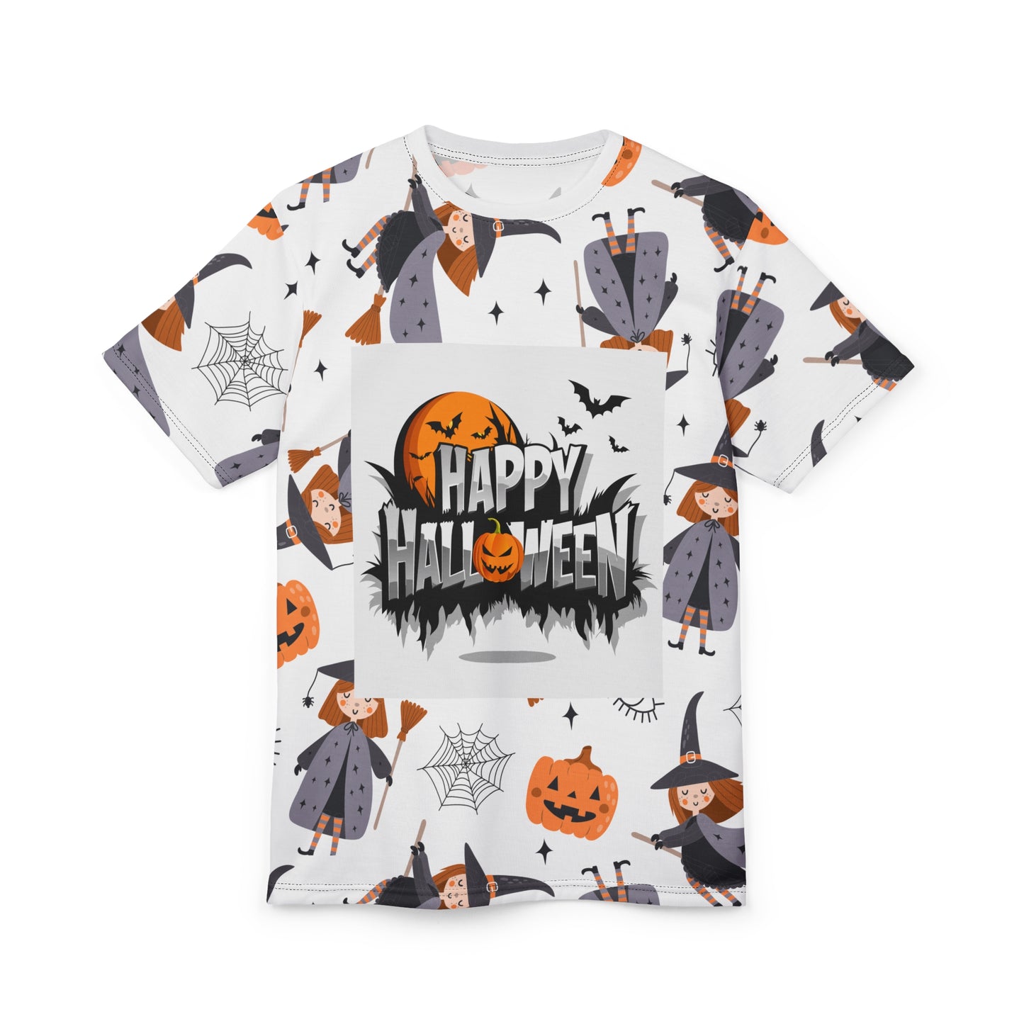 Halloween Unisex Tee, Festive Witch Theme, Spooky Casual Wear, Perfect for Halloween Parties, Trick or Treat Fun, All-Over Print