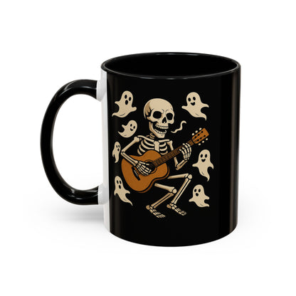 Spooky Skeleton Coffee Mug, Halloween Decor, Bone-Jam Ghost Mug, Gift for Music Lovers, Unique Drinkware