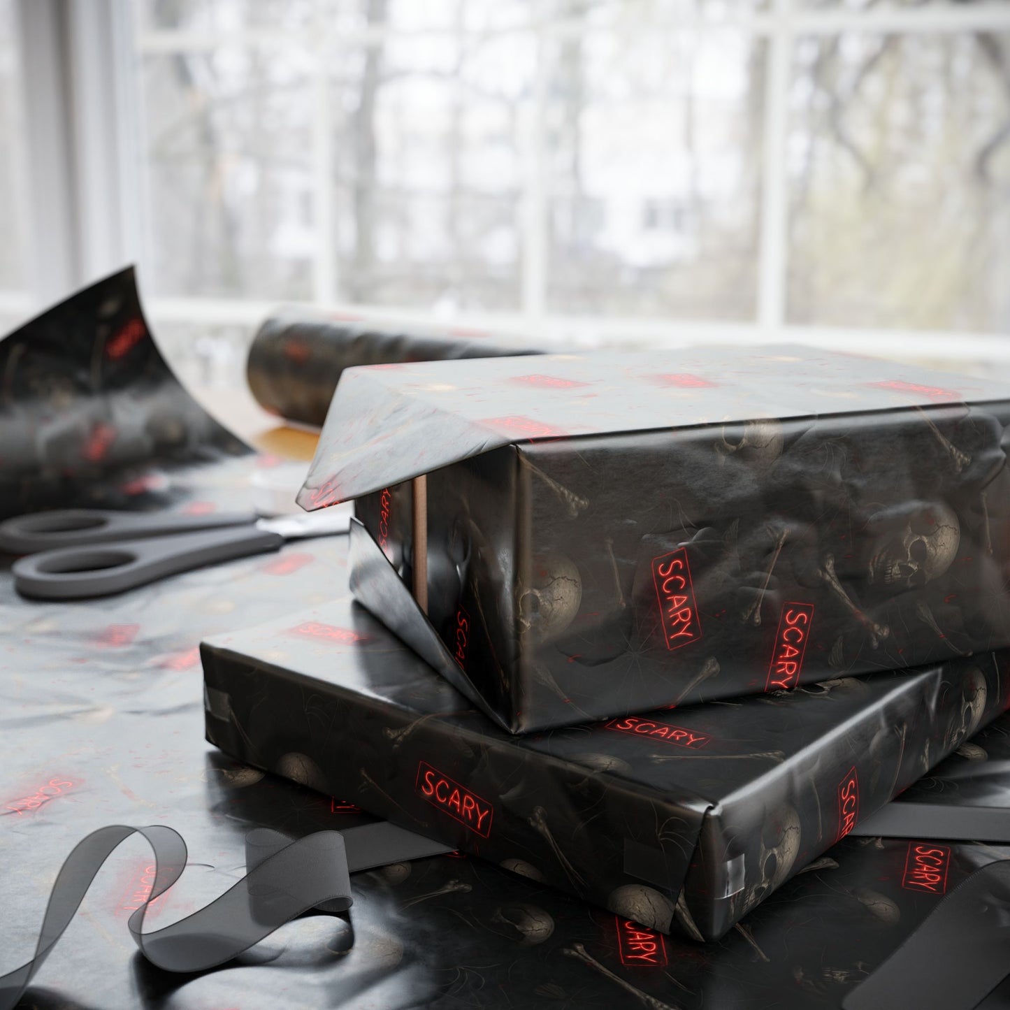 Spooky Halloween Wrapping Paper, Unique Gift Wrap for Halloween, Scary Black and Red Paper, Fun Decorative Wrap, Halloween Party Supplies