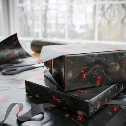 Spooky Halloween Wrapping Paper, Unique Gift Wrap for Halloween, Scary Black and Red Paper, Fun Decorative Wrap, Halloween Party Supplies