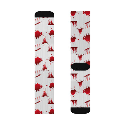 Blood Splatter Sublimation Socks, Unique Fun Socks for Halloween, Gift for Horror Fans, Stylish Casual Wear, Statement Accessories