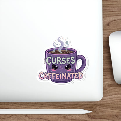 Caffeinated Curses Die-Cut Stickers, Funny Mug Stickers, Office Decor, Coffee Lover Gift, Laptop Stickers, Unique Art Stickers