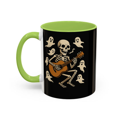 Spooky Skeleton Coffee Mug, Halloween Decor, Bone-Jam Ghost Mug, Gift for Music Lovers, Unique Drinkware