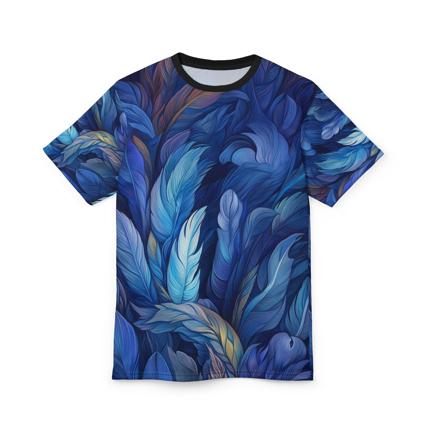 Tropical Leaf Print Unisex Cut & Sew Tee - Vibrant Coral & Navy Design for Casual Style