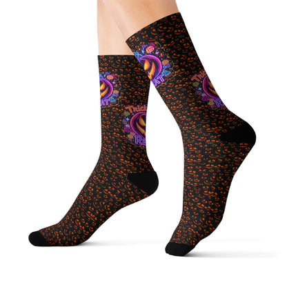 Halloween Themed Sublimation Socks, Custom Graphic Socks, Fun Holiday Gift, Trick or Treat Socks, Cozy Autumn Accessories