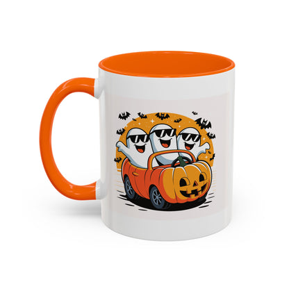 Halloween Ghost Car Coffee Mug, Spooky Mug for Fall, Pumpkin Spice Coffee Cup, Halloween Theme Drinkware, Funny Ghost Mug