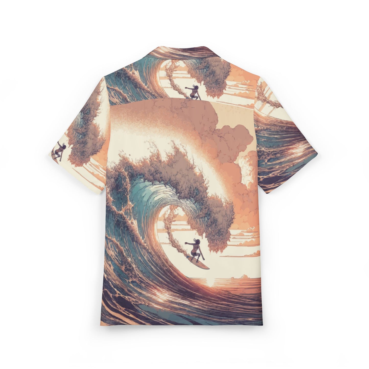 Surfing Waves Hawaiian Shirt, Tropical Vacation Shirt, Unisex Button-Down, Beach Party Outfit, Summer Casual Wear, AOP Surf Design