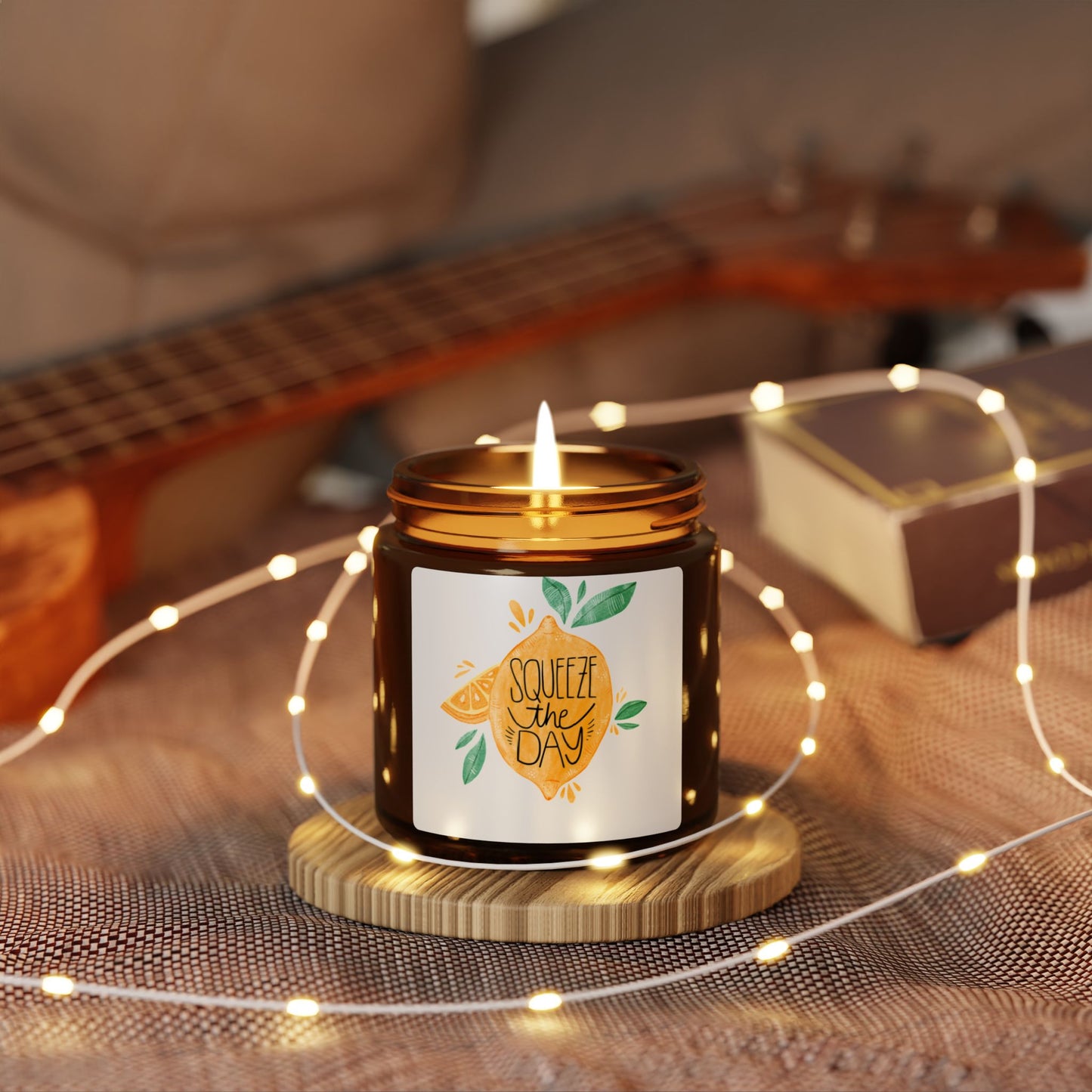 Bright and Cheerful Scented Soy Candle - Aromatherapy, Multi-Size, Amber Jar