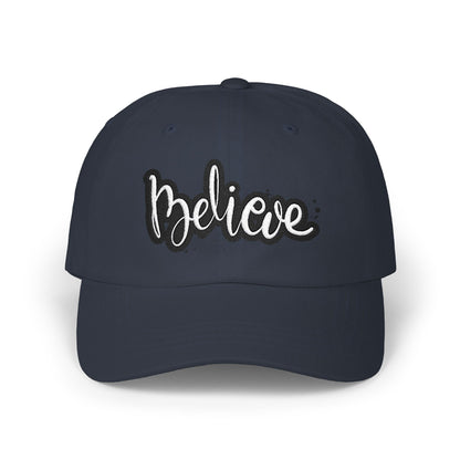 Believe Classic Dad Cap, Motivational Hat, Gift for Dad, Casual Cap, Summer Accessory, Adjustable White Cap