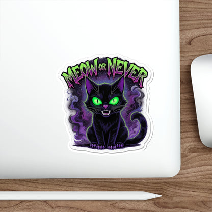 Meow or Never Cat Die-Cut Stickers, Cute Cat Lover Gift, Halloween Decor, Laptop Stickers, Witchy Aesthetic, Fun Cat Art
