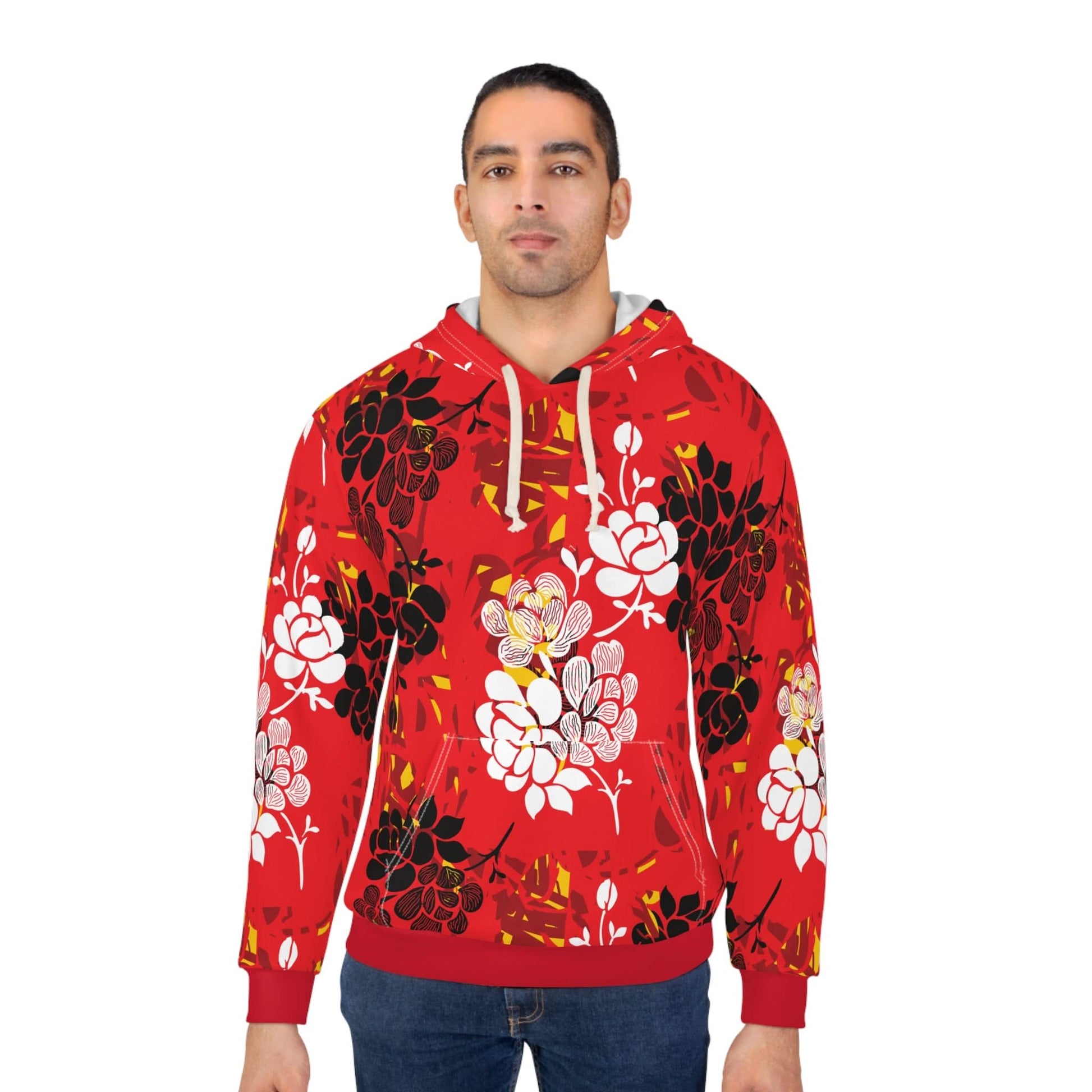 Red Hoodie Indonesian Motifs Flowers - Mleem