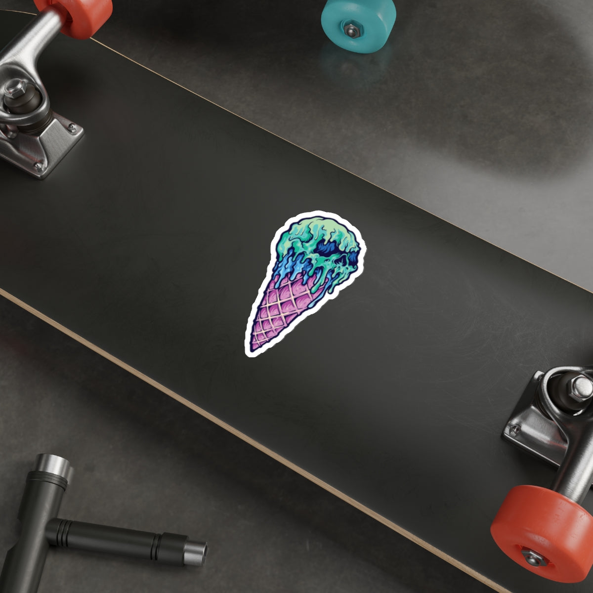 Skull Ice Cream Die-Cut Stickers, Unique Laptop Stickers, Fun Wall Decals, Cool Gift for Teens, Halloween Decor, Edgy Accessories