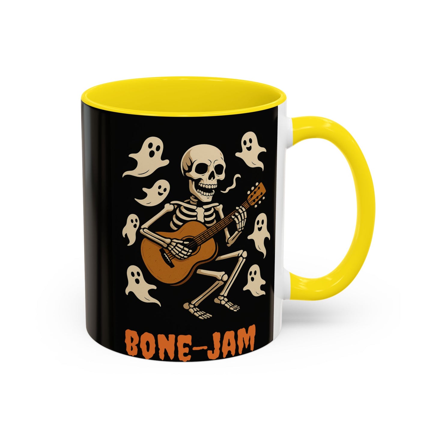 Spooky Skeleton Coffee Mug, Halloween Decor, Bone-Jam Ghost Mug, Gift for Music Lovers, Unique Drinkware