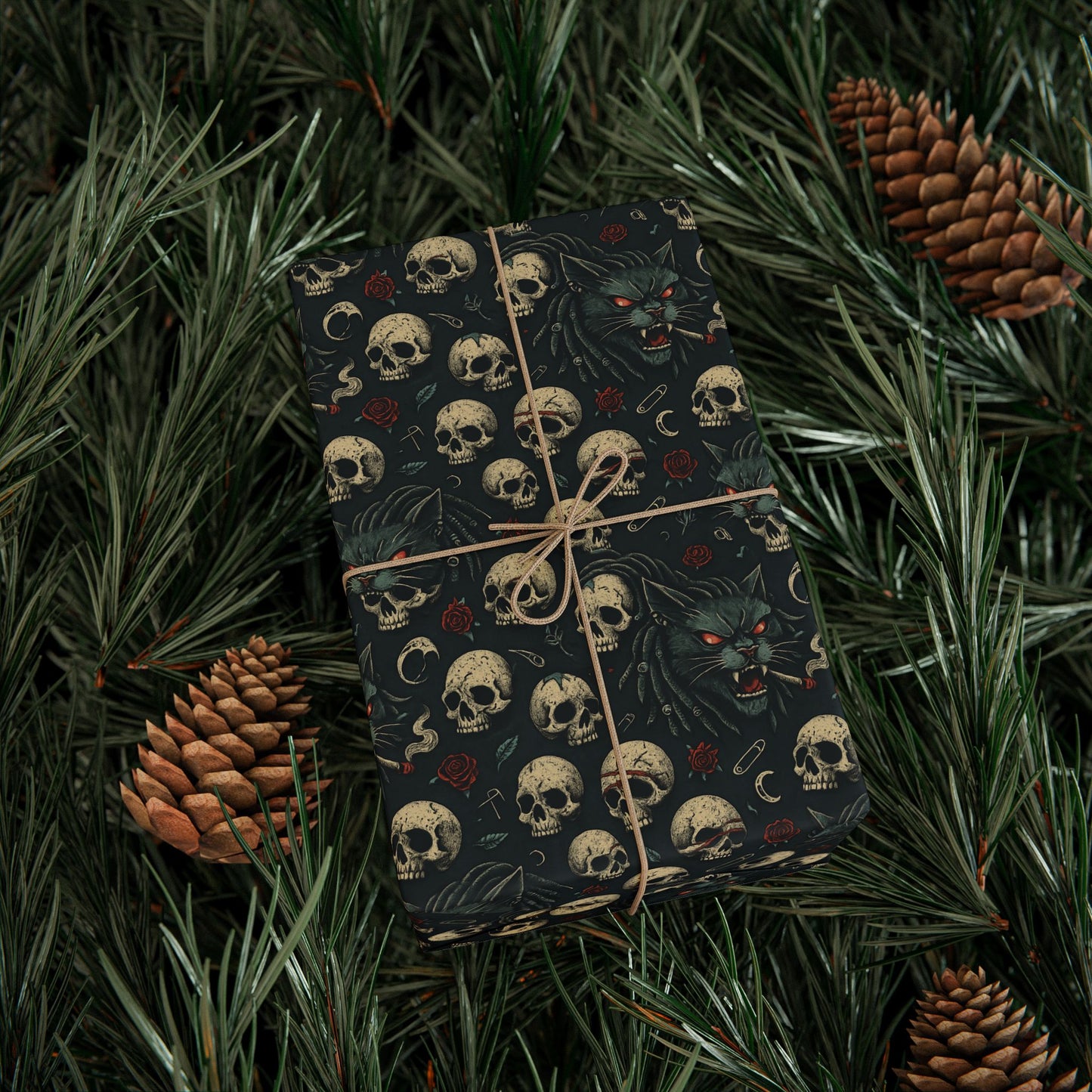 Dark Gothic Skulls Wrapping Paper, Spooky Gift Wrap for Halloween, Party Decor, Unique Present Packaging, Alternative Gift Wrap