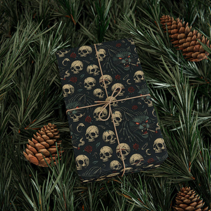 Dark Gothic Skulls Wrapping Paper, Spooky Gift Wrap for Halloween, Party Decor, Unique Present Packaging, Alternative Gift Wrap