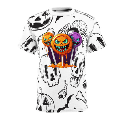 Halloween Graphic Tee, Spooky Unisex Shirt, Ghostly Cut & Sew T-Shirt, Pumpkin Shirt for Fall, Unique Halloween Apparel