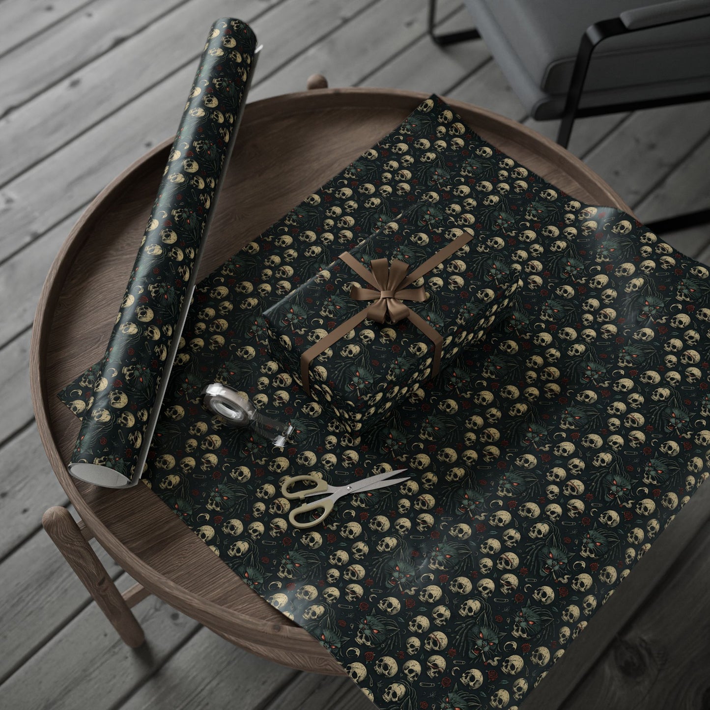 Dark Gothic Skulls Wrapping Paper, Spooky Gift Wrap for Halloween, Party Decor, Unique Present Packaging, Alternative Gift Wrap
