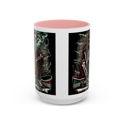 Gothic Skeleton Coffee Mug - Perfect for Halloween Decor, Gift for Skaters, Unique Drinkware, Spooky Vibe, 11 & 15oz Options