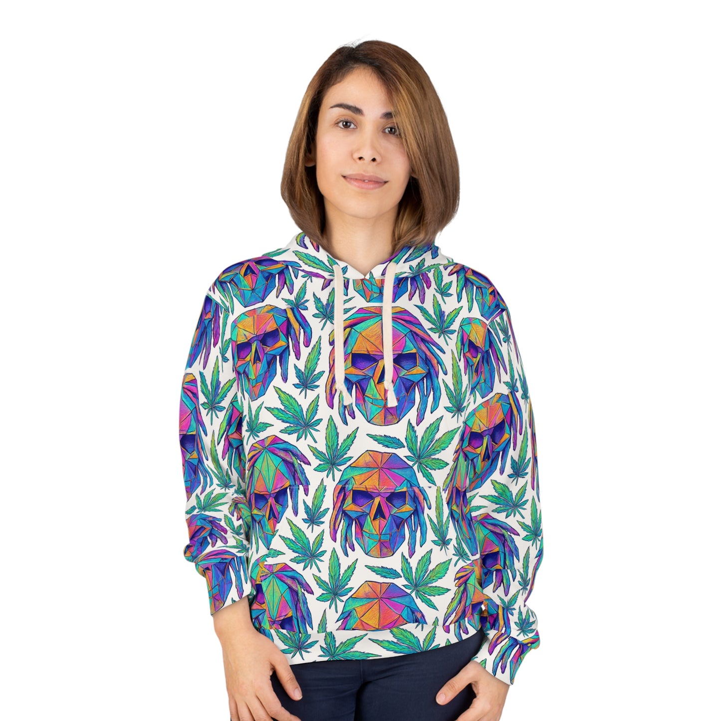 Colorful Skull & Leaf Unisex Pullover Hoodie, Graphic Hoodie, Streetwear, Festival Apparel, Gift for Him/Her/Teens, Cozy Hoodie
