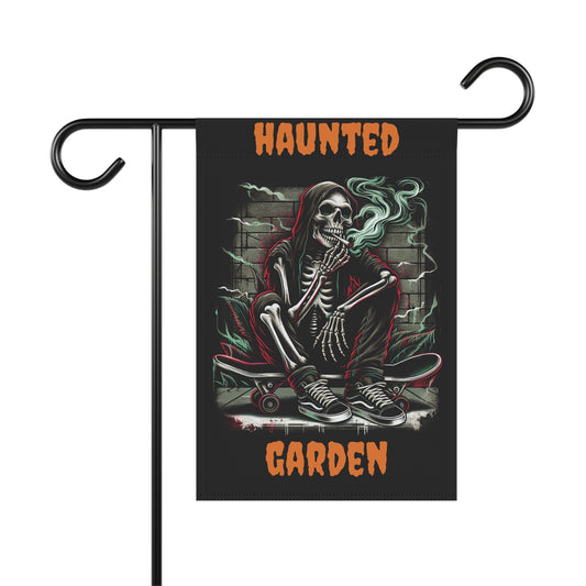 Haunted Garden Banner, Spooky Outdoor Decor, Halloween Garden Flag, Gothic Home Decor, Creepy Garden Sign, Skull Themed Decoration