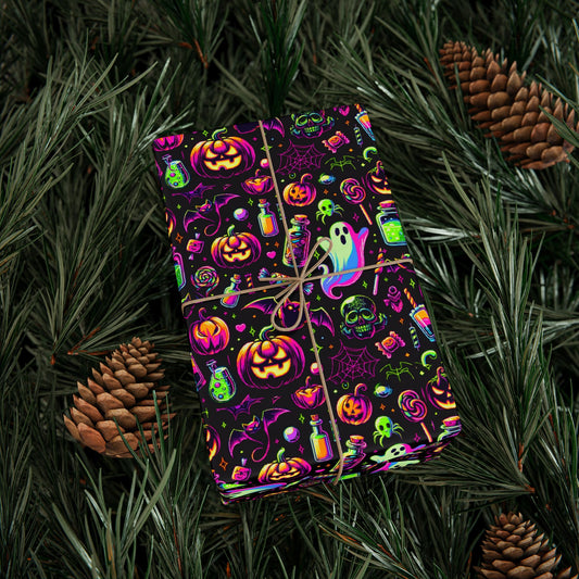 Vibrant Halloween Wrapping Paper, Colorful Gift Wrap for Birthdays, Parties, and Holidays, Unique Patterns and Designs