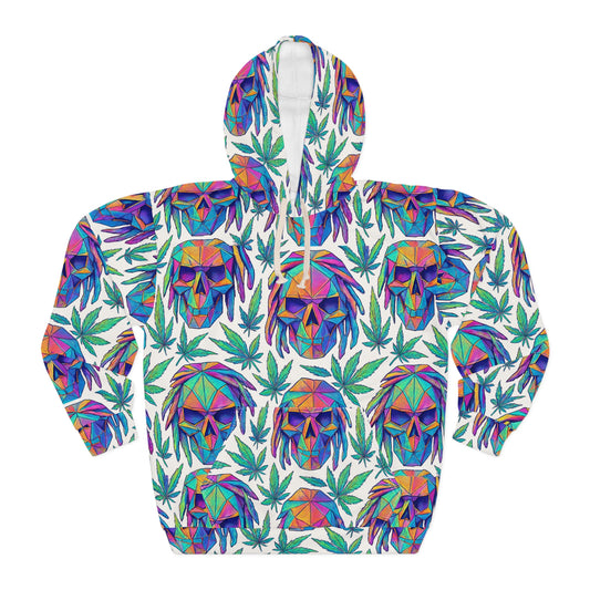 Colorful Skull & Leaf Unisex Pullover Hoodie, Graphic Hoodie, Streetwear, Festival Apparel, Gift for Him/Her/Teens, Cozy Hoodie