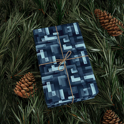 Modern Geometric Wrapping Paper Roll, Blue Abstract Gift Wrap, Stylish Packaging for All Occasions, Birthday, Holiday, Wedding, Celebration