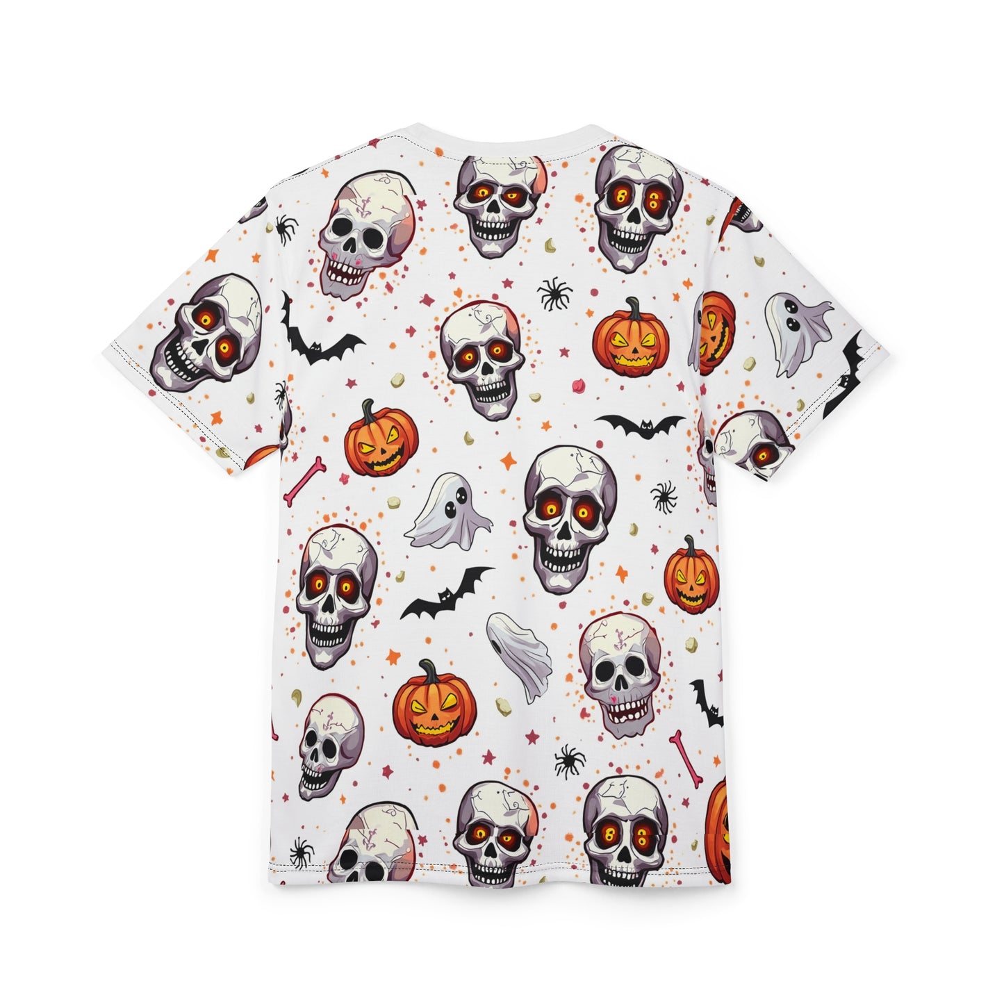 Vibrant Día de los Muertos Tee, Halloween Shirt, Sugar Skull Apparel, Unisex Graphic Tee, Festive Party Top, All-Over Print T-Shirt