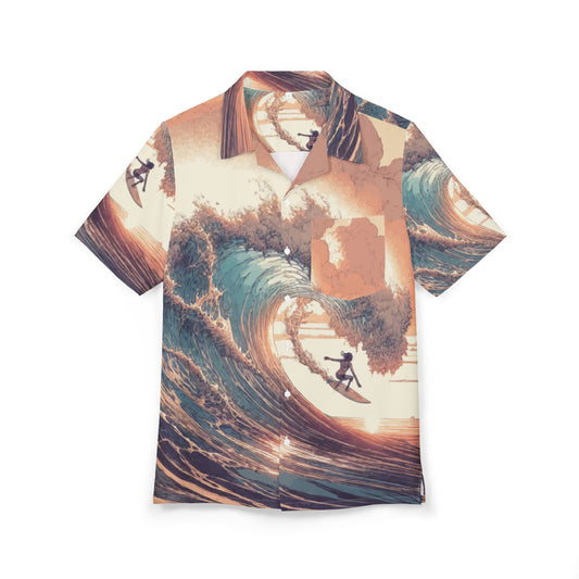 Surfing Waves Hawaiian Shirt, Tropical Vacation Shirt, Unisex Button-Down, Beach Party Outfit, Summer Casual Wear, AOP Surf Design