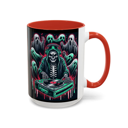 Gothic Coffee Mug, Spooky Mug, Halloween Gift, Ghost-Themed Drinkware, DJ Skull Mug, Music Lover’s Mug