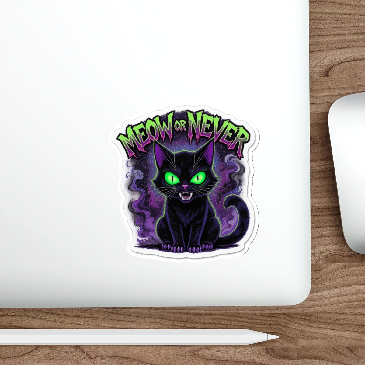 Meow or Never Cat Die-Cut Stickers, Cute Cat Lover Gift, Halloween Decor, Laptop Stickers, Witchy Aesthetic, Fun Cat Art