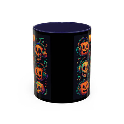 Halloween Skull Coffee Mug, Spooky Decor, Gift for Music Lovers, Pumpkin Head Mug, Halloween Party Favor