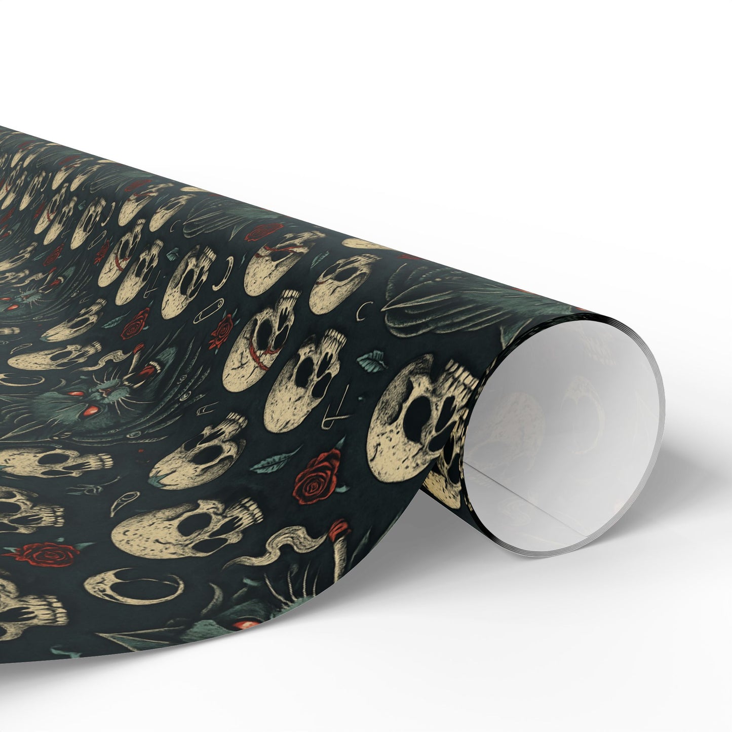 Dark Gothic Skulls Wrapping Paper, Spooky Gift Wrap for Halloween, Party Decor, Unique Present Packaging, Alternative Gift Wrap