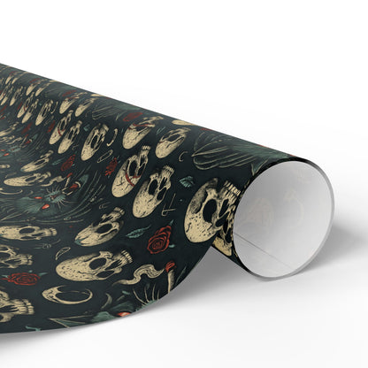 Dark Gothic Skulls Wrapping Paper, Spooky Gift Wrap for Halloween, Party Decor, Unique Present Packaging, Alternative Gift Wrap