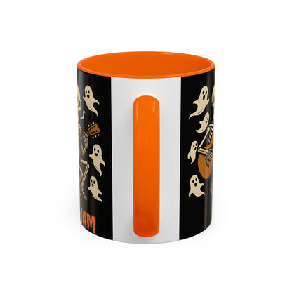 Spooky Skeleton Coffee Mug, Halloween Decor, Bone-Jam Ghost Mug, Gift for Music Lovers, Unique Drinkware